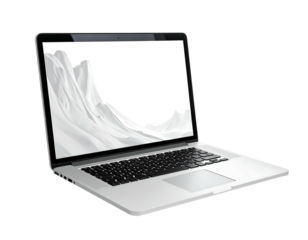 Modern laptop with a white fabric-like design displayed on its screen against a transparent background