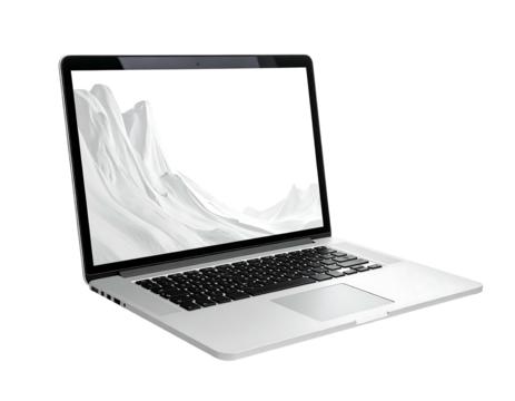 Modern laptop with a white fabric-like design displayed on its screen against a transparent background