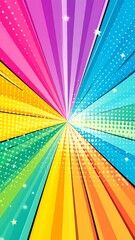 Colorful abstract explosion with radial lines and halftone patterns