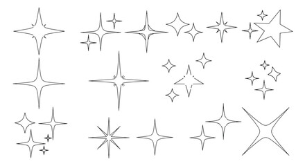 A collection of hand drawn sparkle and twinkle star icons.