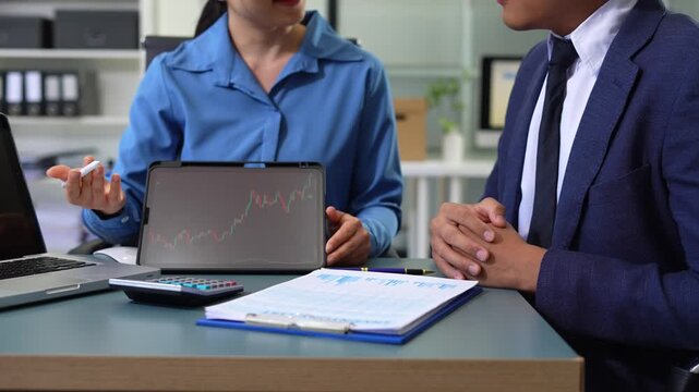 Business team present. professional investor working new start up project. Finance managers meeting.using smart phone and laptop and digital tablet computer in modern office.