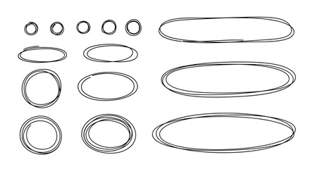 Hand-drawn circles and ovals for highlighting text and design elements.
