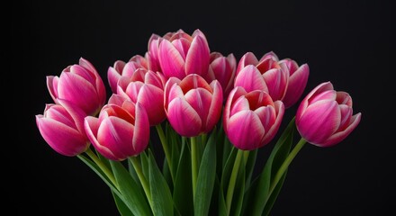Obraz premium A vibrant bouquet of fresh, delicate pink tulips arranged beautifully, symbolizing springtime, joy, and tender affection ,soft ,joyful ,vibrant