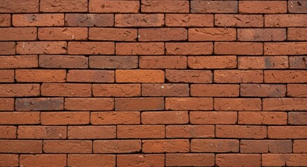 Fototapeta premium Textured background showing a detailed surface of weathered red clay bricks laid in traditional running bond masonry pattern for rustic design ,red ,clay ,pattern