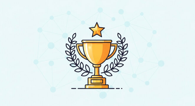 A golden trophy with a star and laurel wreath, symbolizing achievement, success, and recognition in a modern, minimalist design