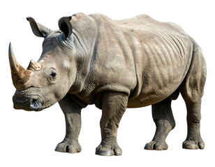 Obraz premium Massive, grey rhino isolated. Details in skin texture with large horns. Striking