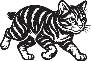 Obraz premium american_bobtail_cat_running_detailed_bw.eps