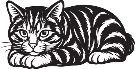 american_bobtail_cat_lying_detailed_bw.eps