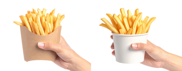 Set of Person Holding French Fries Cup