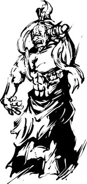 Agyo &ndash; Sumi-e Ink Painting of a Nio Guardian