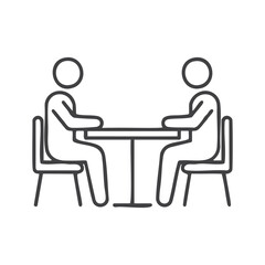 Fototapeta premium Two people sitting at a table in a simple line art illustration