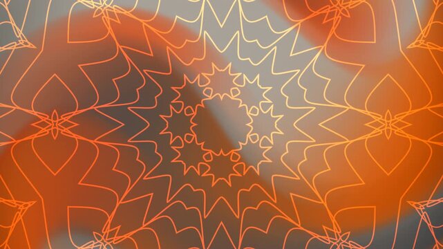 Orange mandala pattern with blurry background, suitable for meditation products, yoga studios, and wellness publications. Great for relaxation content.