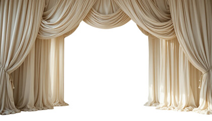 Elegant white draped swag curtains with a transparent background. Curtain with a white background