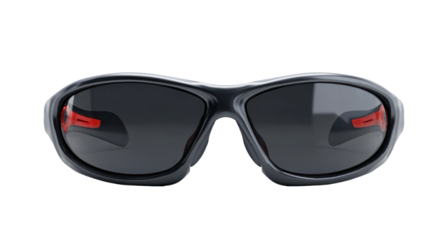 Stylish black sunglasses with red accents isolated on transparent background