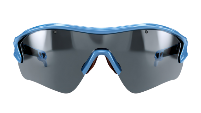Blue sports sunglasses with clear lenses isolated on transparent background
