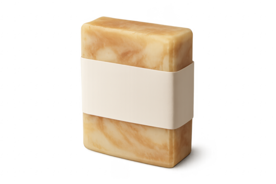 Handmade soap bar with blank label on transparent background