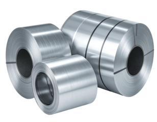 Three metallic coils of varying sizes, showcasing shiny, reflective surfaces with subtle light and shadow play