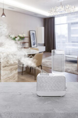 Air Humidifier in Cozy Living Room with Soft Background