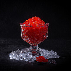 Fresh Red Caviar in Rosette Bowl on Ice