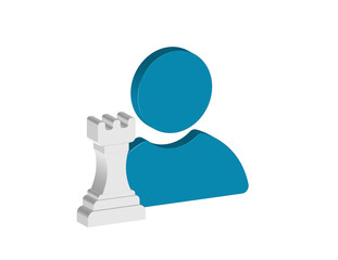 Simple 3D illustration of a person avatar icon with a chess piece. Transparent background, PNG format.