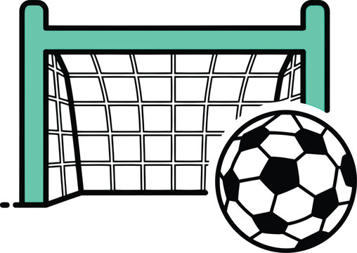 Soccer goal and ball simple flat icon digital art sport activity competition game goal winning scoring concept vector