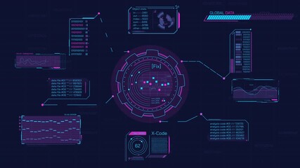 Animated screen with an abstract digital data processing system - Powered by Adobe