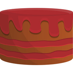 Layered Chocolate Cake with Red Glaze Drip Realistic Cartoon Style Transparent Background