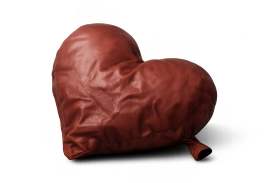 Deflated brown leather heart balloon on transparent background