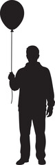 Vector silhouette of a man with a balloon on a white background.