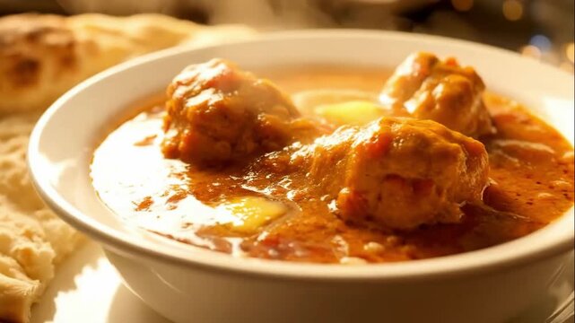 delicious indian butter chicken curry with naan bread