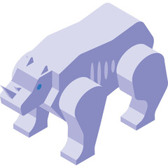 Stylized White Rhinoceros With Blue Eye On Transparent Background Rendered In Low Poly Isometric Style