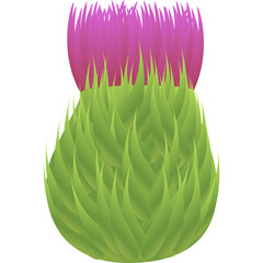 Stylized Thistle Flower Illustration with Vibrant Pink Bloom and Green Spiky Leaves on Transparent Background