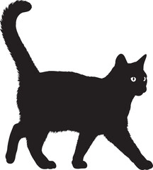 Elegant black cat silhouette strutting confidently with tail held high capturing graceful feline movement and whimsical charm