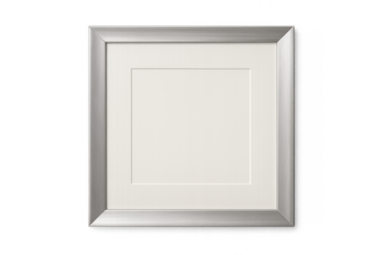 Empty silver picture frame with mat on transparent background