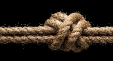 Close-up view emphasizing the dense, woven pattern of a meticulously crafted decorative knot, handmade using thick, textured strands of natural brown jute rope ,challenge ,texture ,weaving