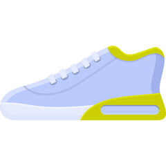 Light Blue Athletic Sneaker With Yellow Accents And White Laces Isolated On White Background