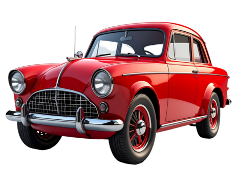 Red vintage compact car against a black backdrop, capturing a sunny day, showcasing automotive elegance