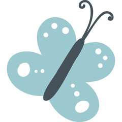 Light Blue Butterfly Illustration With Dark Blue Antennas and White Spots On A Transparent Background Delicate Insect Art