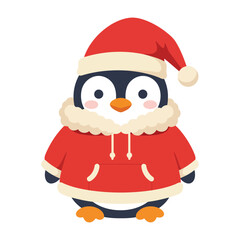 Cute Christmas Penguin Cartoon Wearing Santa Hat and Red Hoodie