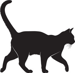 Elegant black cat silhouette walking gracefully majestic feline animal side view outline graphic