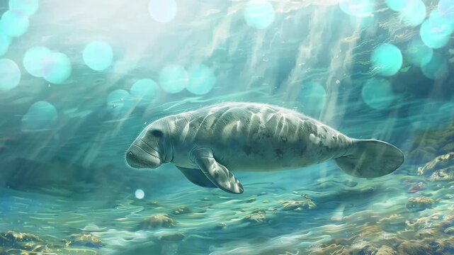 manatee in the style of ghostly ethereal