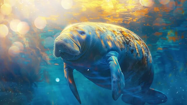 manatee in the style of ghostly ethereal