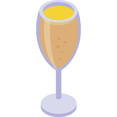 Champagne Flute Filled with Golden Bubbly Beverage on a Transparent Background.