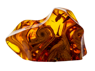 Ancient amber fossilized resin with insect inclusions, captivating natural art piece isolated on white