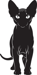 Striking silhouette of a regal sphynx cat with large ears and piercing eyes ready to captivate