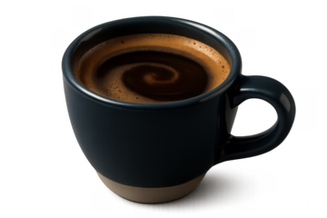 Dark coffee with crema swirl in blue mug