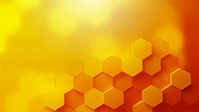 Three dimensional array of hexagons in warm yellow and orange hues