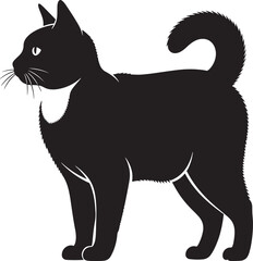 Elegant black cat silhouette standing proudly with a curled tail and alert ears perfect for pet lovers designs