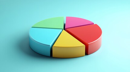 40.Flat-design semicircular pie chart divided into five distinct vibrant color segments, representing key business features in a clean and modern style.