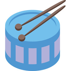 Light Blue Drum with Drumsticks Ready for Music Performance Against Transparent Background